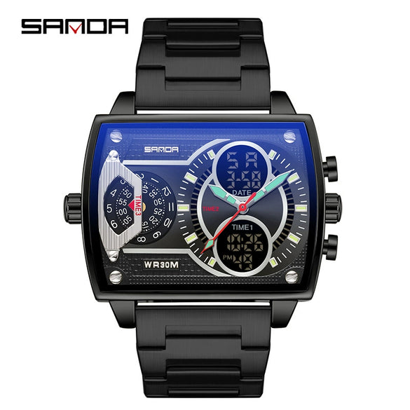Men's Watch Zinc Alloy Case Belt Silicone Steel Belt Square Dial Highend Business Fashion Electronic Quartz Watch