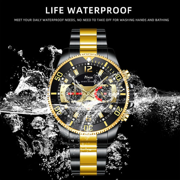Men's Waterproof Alloy Strap Round Dial Business Style Watch