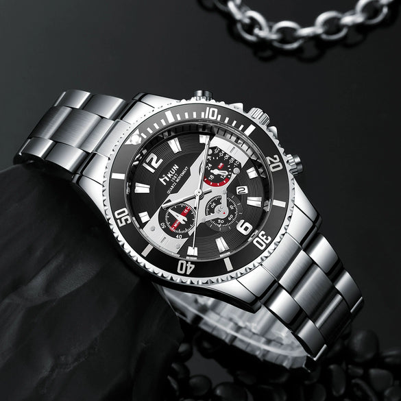 Men's Waterproof Alloy Strap Round Dial Business Style Watch