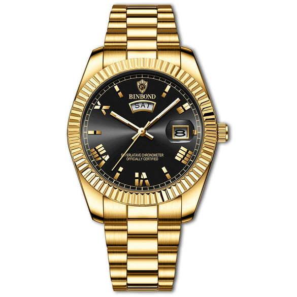 Men's Waterproof Business Style Metal Case Stainless Steel Strap Round Dial Watch