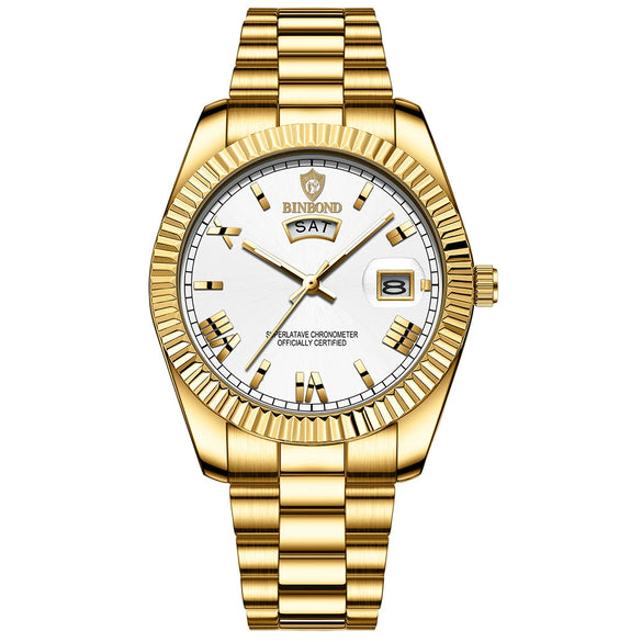 Men's Waterproof Business Style Metal Case Stainless Steel Strap Round Dial Watch