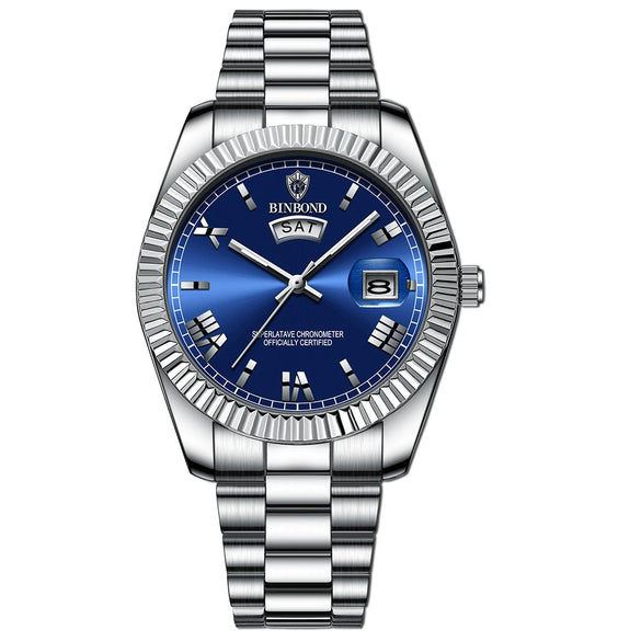 Men's Waterproof Business Style Metal Case Stainless Steel Strap Round Dial Watch