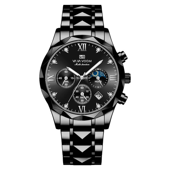Men's Waterproof Business Watch Metal Case Stainless Steel Strap Rhombus Design
