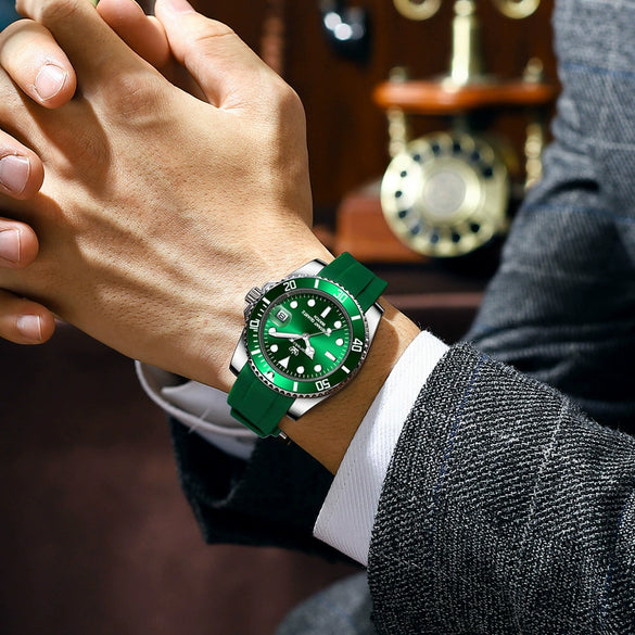 Men's Waterproof Luminous Multifunctional Quartz Watch With Silicone Strap And Alloy Case Round Dial