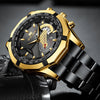 Men's Waterproof Luminous Quartz Metal Case Stainless Steel Band Round Dial Sports Casual Watch