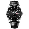 Men's Waterproof Luminous Quartz Watch With Alloy Case Sapphire Glass Mirror Genuine Leather Strap And Stainless Steel Clasp
