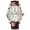 Men's Waterproof Luminous Quartz Watch With Alloy Case Sapphire Glass Mirror Genuine Leather Strap And Stainless Steel Clasp