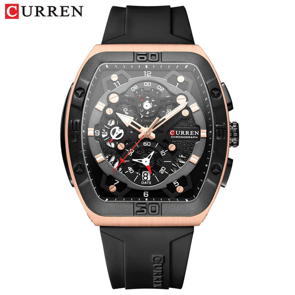 Men's Waterproof Multifunction Alloy And Silicone Leisure Round Watch With Mineral Strengthened Glass Mirror And Stainless Steel Pin Buckle
