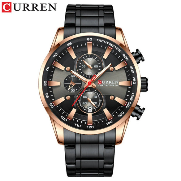 Men's Waterproof Multifunctional Leisure Watch Metal Case Stainless Steel Band Round Dial