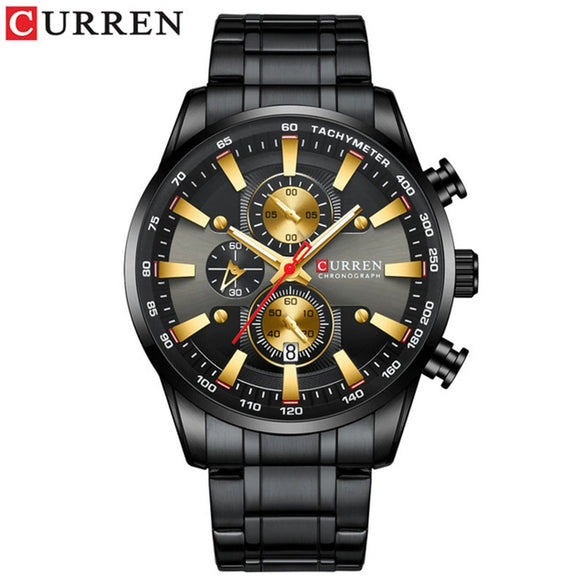 Men's Waterproof Multifunctional Leisure Watch Metal Case Stainless Steel Band Round Dial
