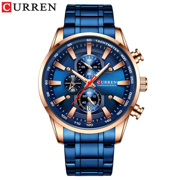 Men's Waterproof Multifunctional Leisure Watch Metal Case Stainless Steel Band Round Dial