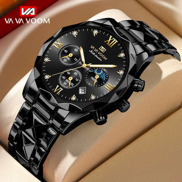 Men's Waterproof Stainless Steel And Alloy Business Quartz Watch With Round Dial