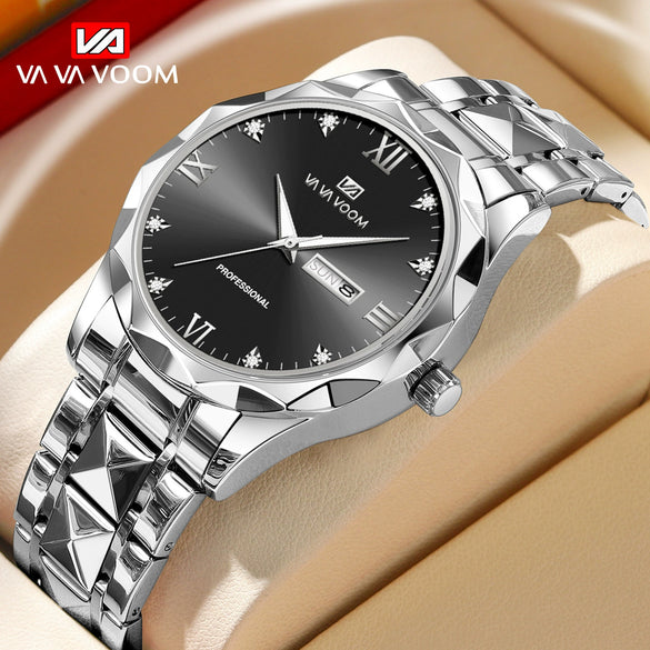 Men's Waterproof Stainless Steel And Alloy Business Quartz Watch With Round Dial