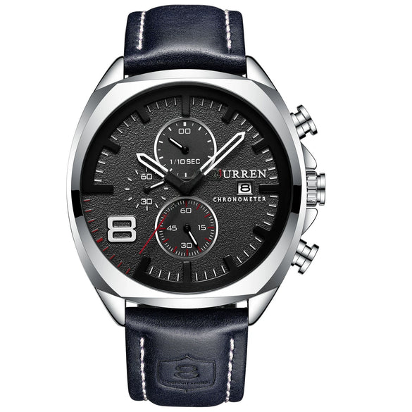 Men's Waterproof Watch With Genuine Leather Belt Alloy Case Round Dial And Pin Buckle