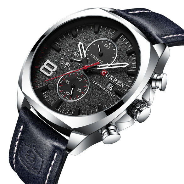 Men's Waterproof Watch With Genuine Leather Belt Alloy Case Round Dial And Pin Buckle