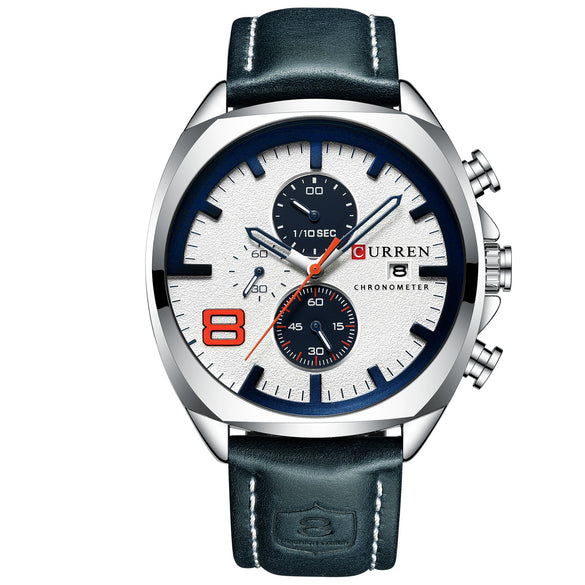 Men's Waterproof Watch With Genuine Leather Belt Alloy Case Round Dial And Pin Buckle