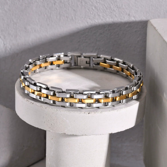 Men's Widefaced Stainless Steel Strap Gold Fashion Bracelet