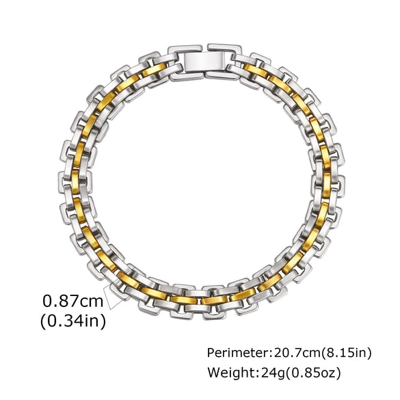 Men's Widefaced Stainless Steel Strap Gold Fashion Bracelet