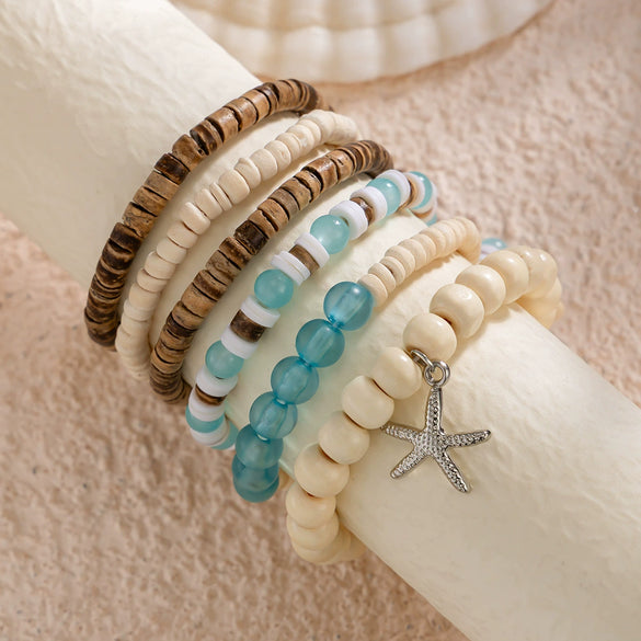 Men's Wood Coconut Shell Beaded Electroplated Bracelet Set Hiphop Trendy Highend