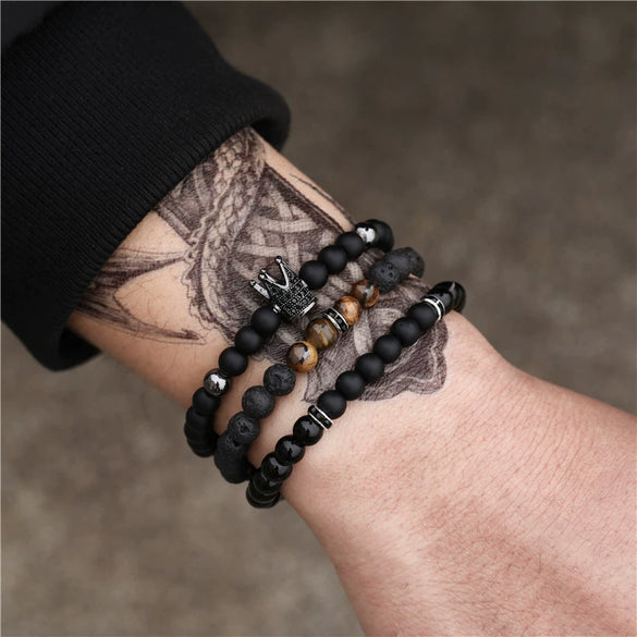 Men's Woven Bracelet Stone Geometric Manual Style Tiger Eye Stone Black Agate