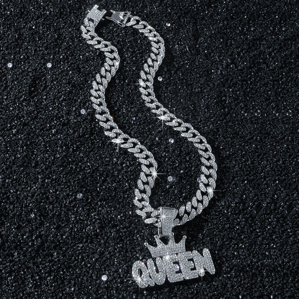 Men's Zinc Alloy Cuban Chain Hiphop Style Crown Letter Pendant Necklace With Electroplating