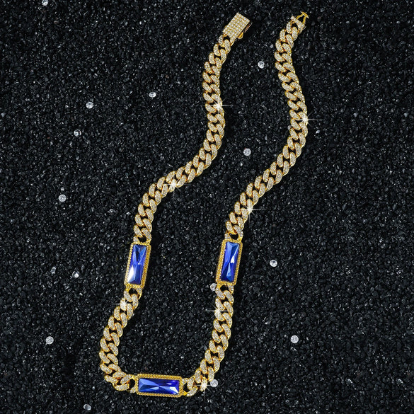 Men's Zinc Alloy Geometric Cuban Chain Necklace With Electroplating And Rectangular Glass Splicing