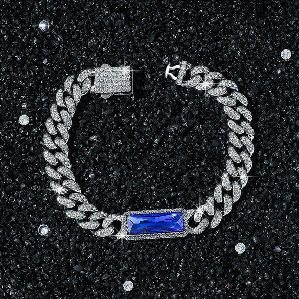 Men's Zinc Alloy Geometric Cuban Chain Necklace With Electroplating And Rectangular Glass Splicing