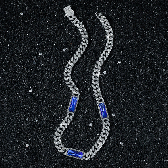 Men's Zinc Alloy Geometric Cuban Chain Necklace With Electroplating And Rectangular Glass Splicing