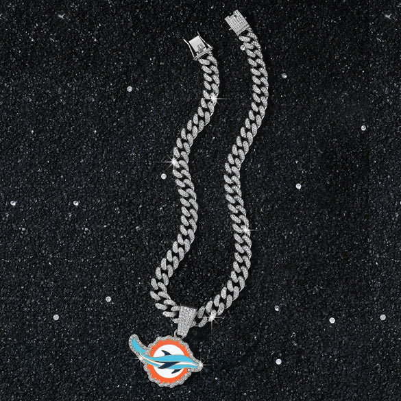 Men's Zinc Alloy Geometric Dolphin Pendant Necklace With Cuban Chain And Electroplating
