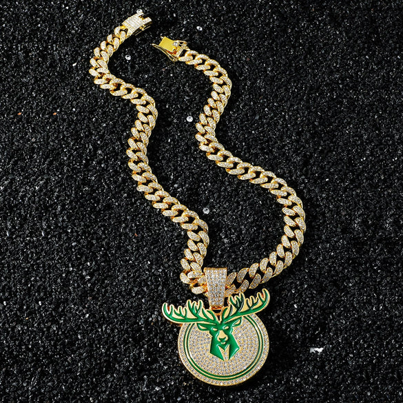 Men's Zinc Alloy Hiphop Style Animal Zodiac Disc Deer Head Pendant Necklace With Electroplating And Cuban Chain