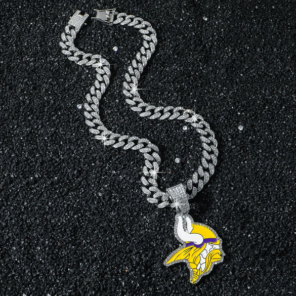 Men's Zinc Alloy Hiphop Style Oil Dripping Football Team Logo Pendant Necklace With Cuban Chain And Electroplating
