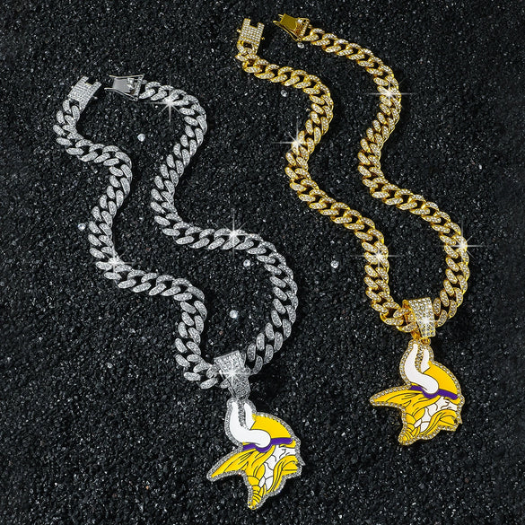Men's Zinc Alloy Hiphop Style Oil Dripping Football Team Logo Pendant Necklace With Cuban Chain And Electroplating