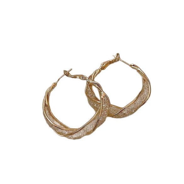 Mesh Crystal Geometric Hoop Earrings With Twisted Hollow Texture Goldplated Zinc Alloy And Rhinestone Embellishment For Women And Men