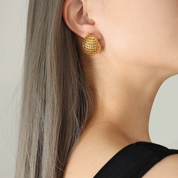 Mesh Hemispherical 316L Stainless Steel Gold Plated Electroplated Geometric Women's Earrings