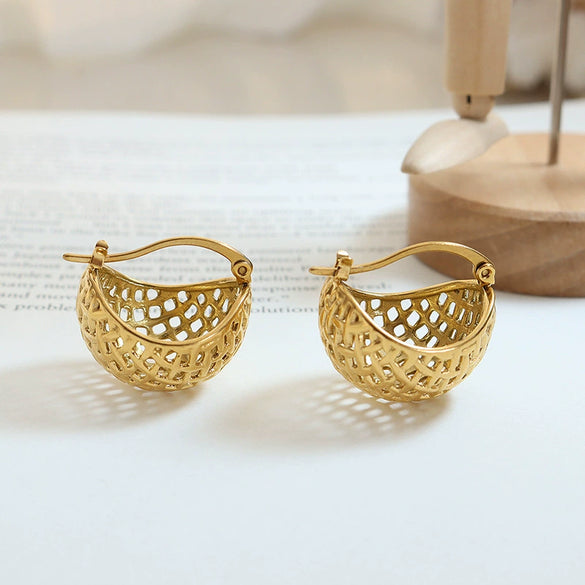 Mesh Hemispherical 316L Stainless Steel Gold Plated Electroplated Geometric Women's Earrings