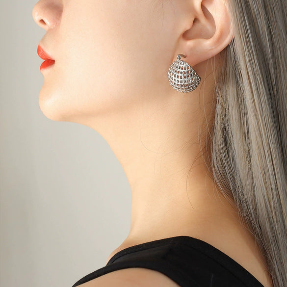 Mesh Hemispherical 316L Stainless Steel Gold Plated Electroplated Geometric Women's Earrings