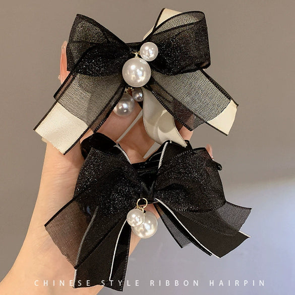Mesh Pearl Handmade Women's Hair Gripper Headwear With Bow Design
