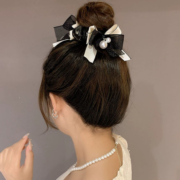 Mesh Pearl Handmade Women's Hair Gripper Headwear With Bow Design