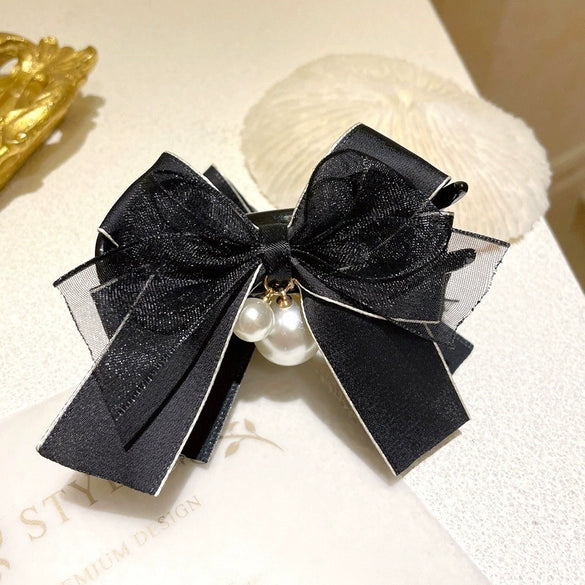 Mesh Pearl Handmade Women's Hair Gripper Headwear With Bow Design