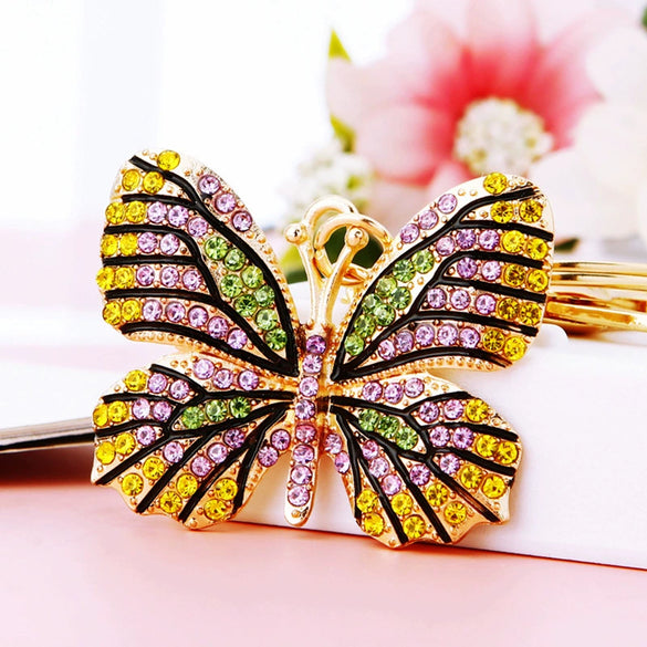 Metal Alloy Colorful Crystal Butterfly Keychain Creative Diamondencrusted Women's Bag Pendant