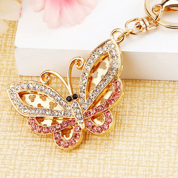 Metal Alloy Colorful Crystal Butterfly Keychain Creative Diamondencrusted Women's Bag Pendant