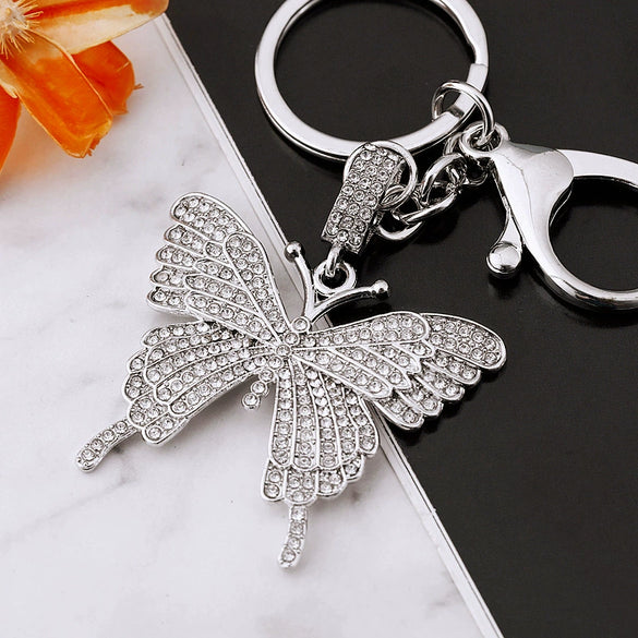 Metal Alloy Colorful Crystal Butterfly Keychain Creative Diamondencrusted Women's Bag Pendant
