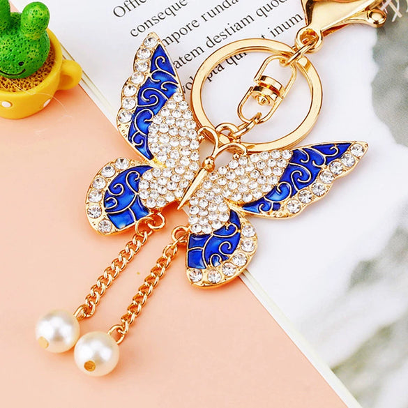 Metal Alloy Colorful Crystal Butterfly Keychain Creative Diamondencrusted Women's Bag Pendant