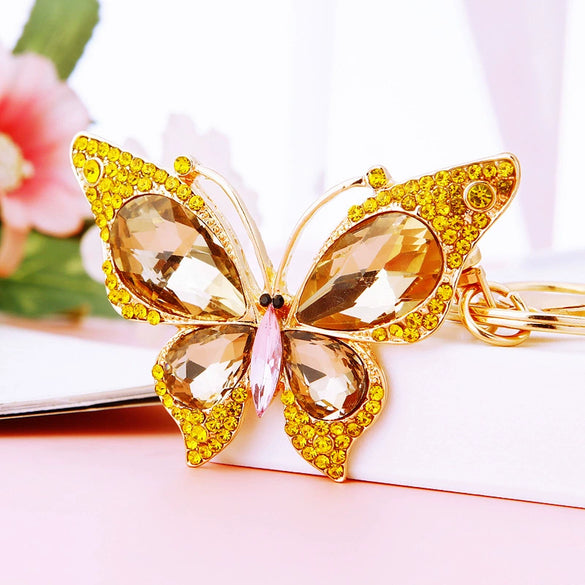 Metal Alloy Colorful Crystal Butterfly Keychain Creative Diamondencrusted Women's Bag Pendant