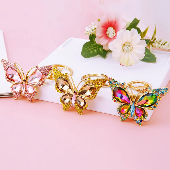 Metal Alloy Colorful Crystal Butterfly Keychain Creative Diamondencrusted Women's Bag Pendant