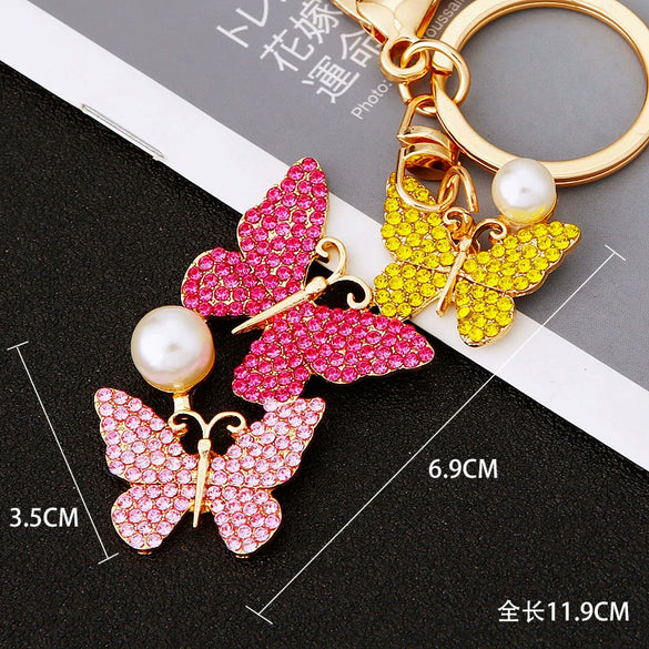 Metal Alloy Colorful Crystal Butterfly Keychain Creative Diamondencrusted Women's Bag Pendant