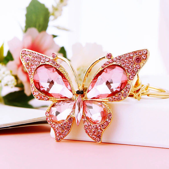 Metal Alloy Colorful Crystal Butterfly Keychain Creative Diamondencrusted Women's Bag Pendant