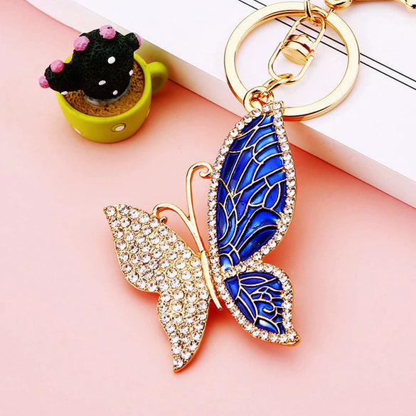 Metal Alloy Colorful Crystal Butterfly Keychain Creative Diamondencrusted Women's Bag Pendant