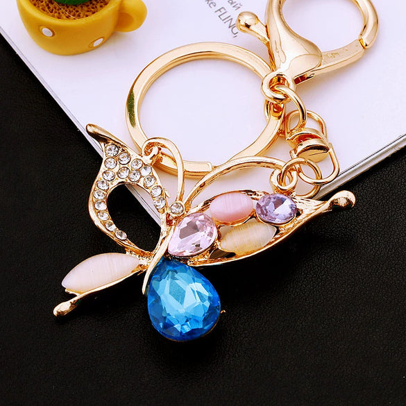 Metal Alloy Colorful Crystal Butterfly Keychain Creative Diamondencrusted Women's Bag Pendant