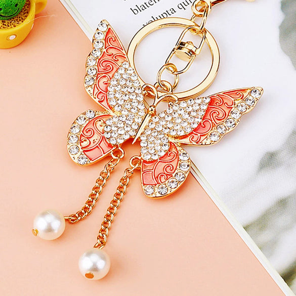 Metal Alloy Colorful Crystal Butterfly Keychain Creative Diamondencrusted Women's Bag Pendant